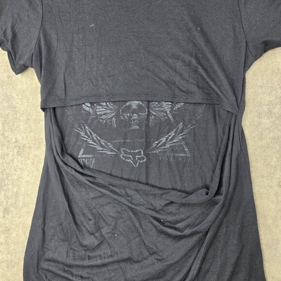Fox Racing Graphic Skull Wings Womens Black & Purple T-Shirt XS Cotton Blend - Picture 4 of 9